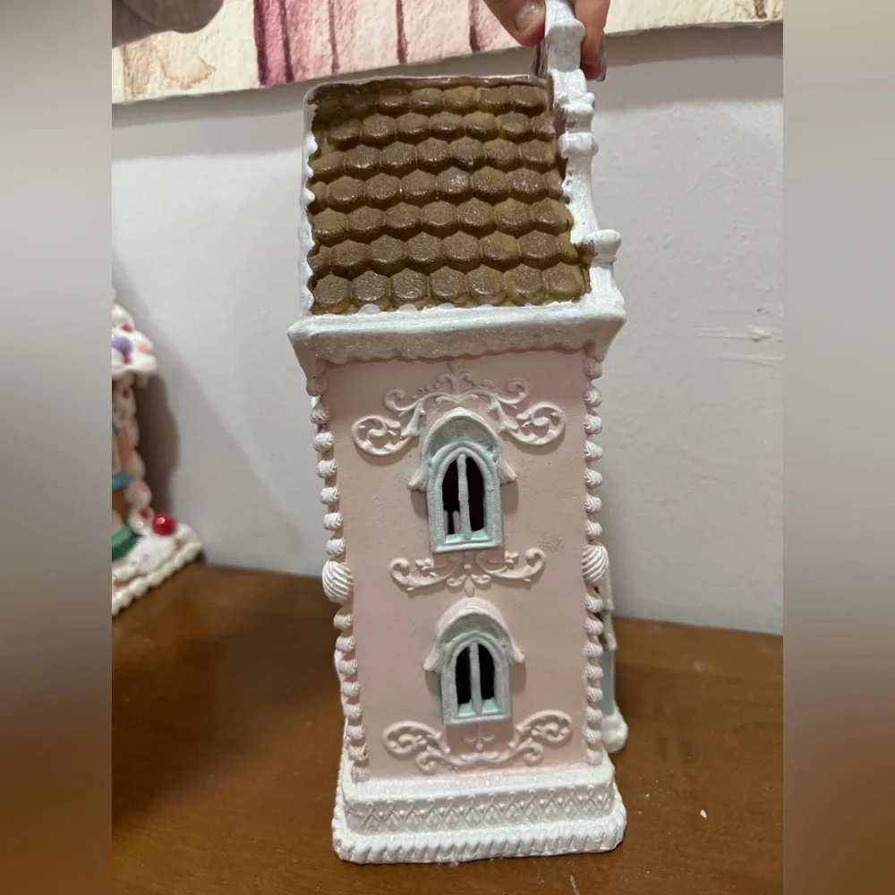 Christmas Gingerbread holiday house village pastel at home decor victorian pink